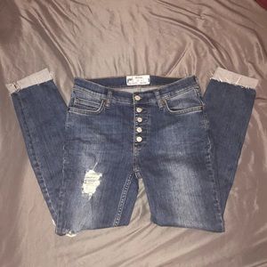 Free People Reagan Button Front Distressed Jeans